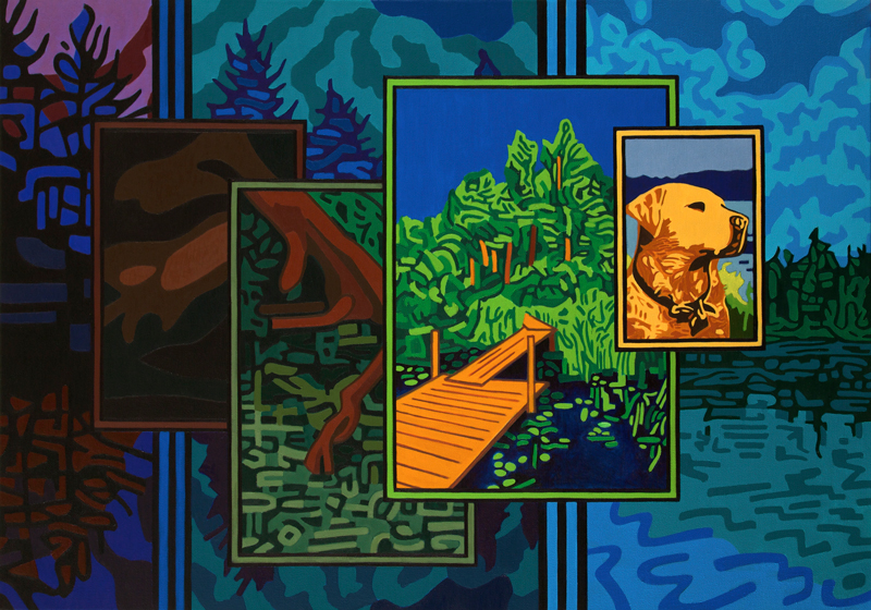 Painting: Buster on McCauley Pond (diptych - left panel)